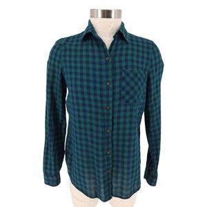 Old Navy Classic Shirt Green Gingham Long Sleeve Collared Button Up Top Small